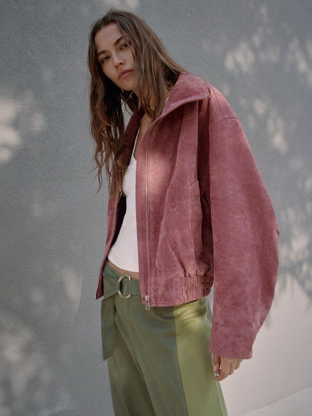 Zara 100% LEATHER HIGH NECK BOMBER JACKET